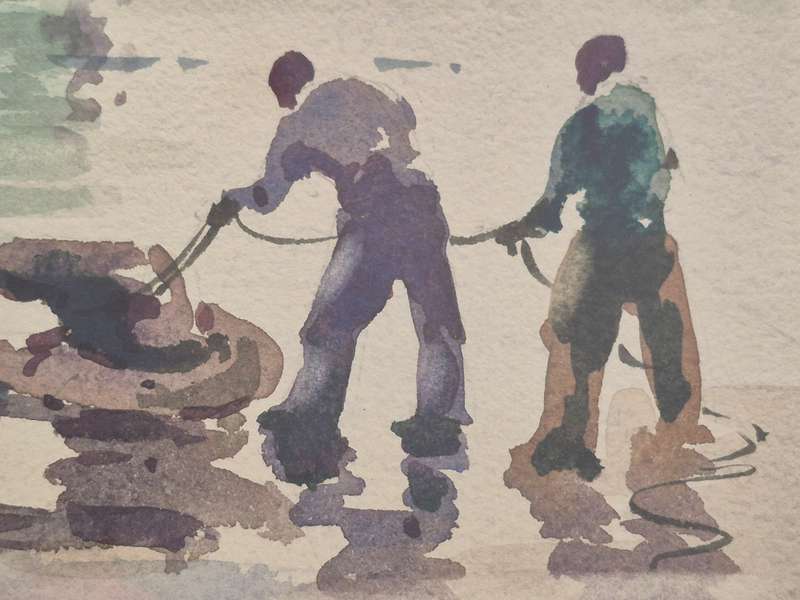 Nils Andersen ( 1897-1972). Original Watercolour, Destroyer Refitting, Durban Harbour, c. 1944.