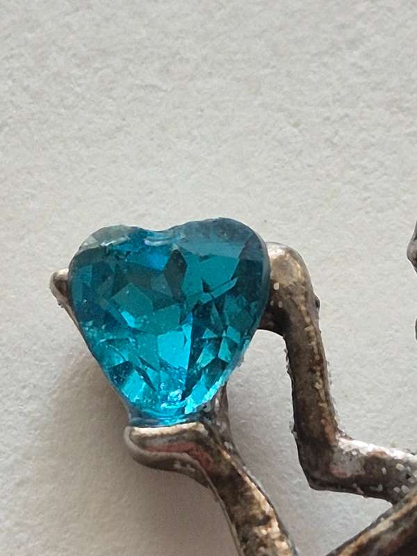 Mermaid and Heart Pendant. Blue Rhinestone and All Metal. Silver Tone.