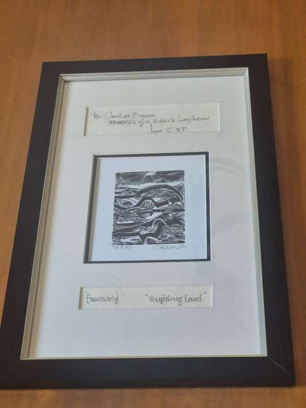 Cecil Skotnes Wood Engraving "Sighting Land". Artist Proof 3/8! HAND SIGNED AND INSCRIBED!  Framed.
