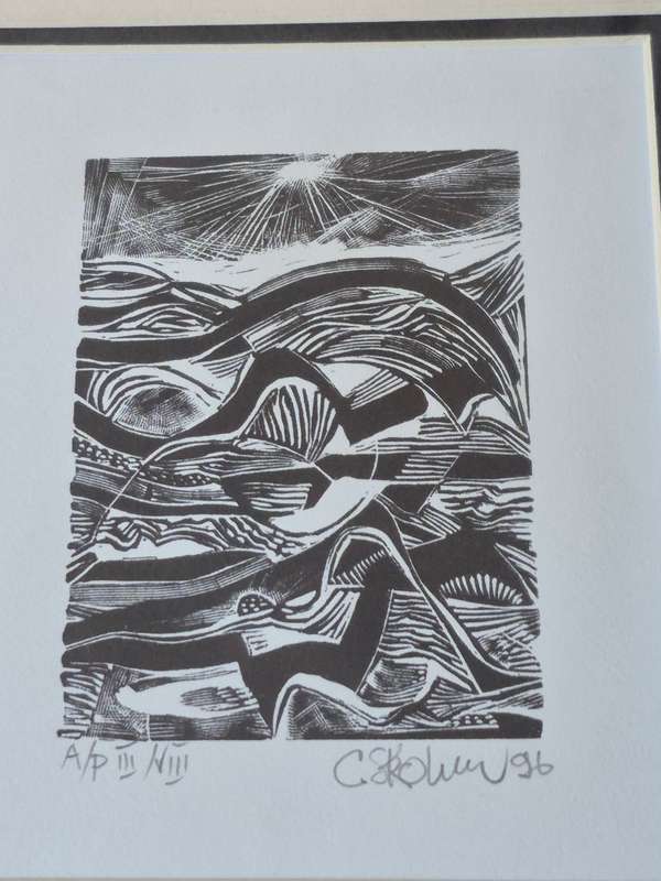 Cecil Skotnes Wood Engraving "Sighting Land". Artist Proof 3/8! HAND SIGNED AND INSCRIBED!  Framed.