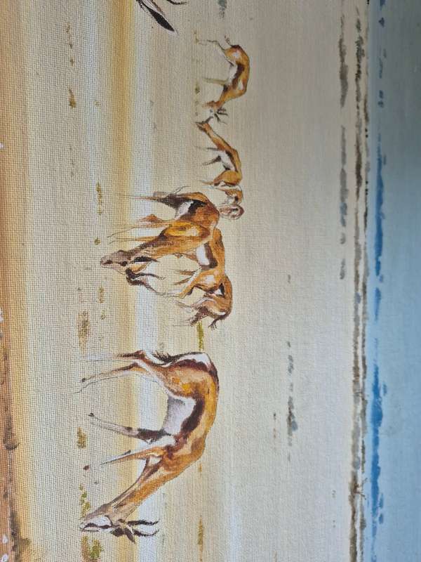 Ian Van Zyl. Original Oil Painting of a Herd of Springbuck on a Flat Plain or Vlei. LARGE.