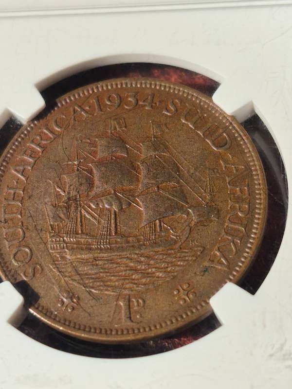 1934 Penny 1d AU50BN Slabbed.