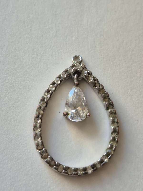Single Teardrop Pendant or Charm with double teardrop design. Stunning!. Marked SU CH.