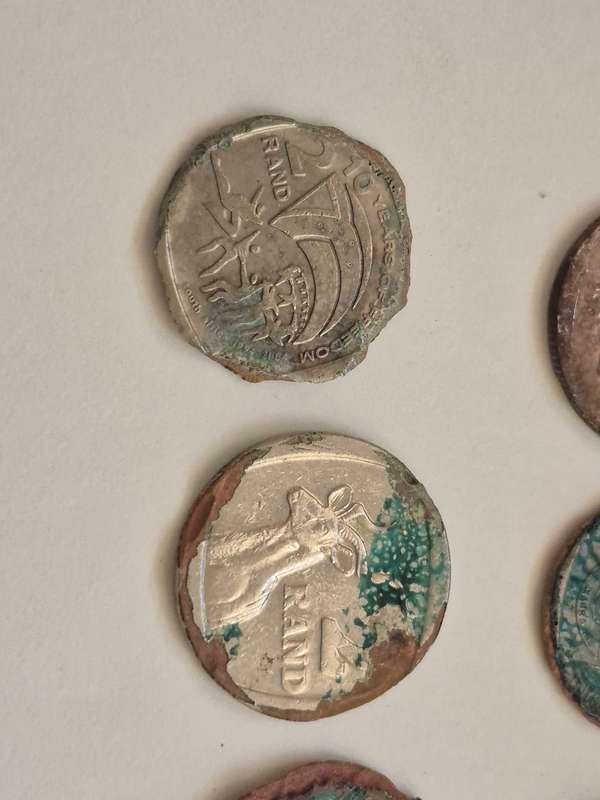Highly Corroded South African Coins x 55.  Some Green. As found on beaches.