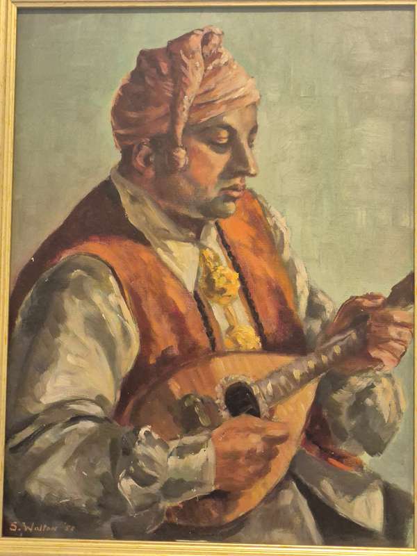 Sheila Walton. Italian Mandolin Player.  Traditional Sicilian . Original Oil Painting. Dated 1950.