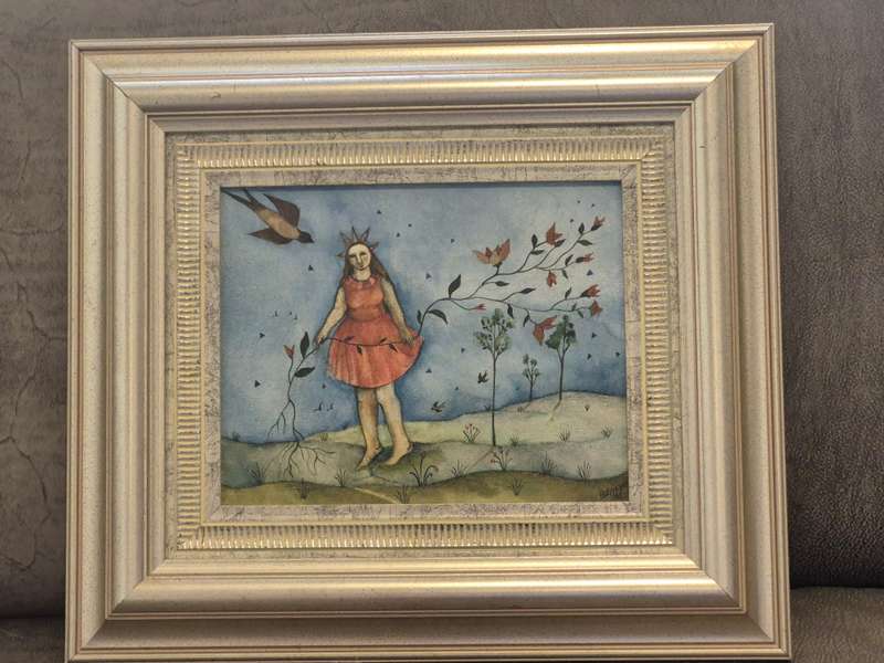 Hannetjie de Clercq South African 1958- . Self Portrait in Fantasy Landscape. Exquisite!! Framed.