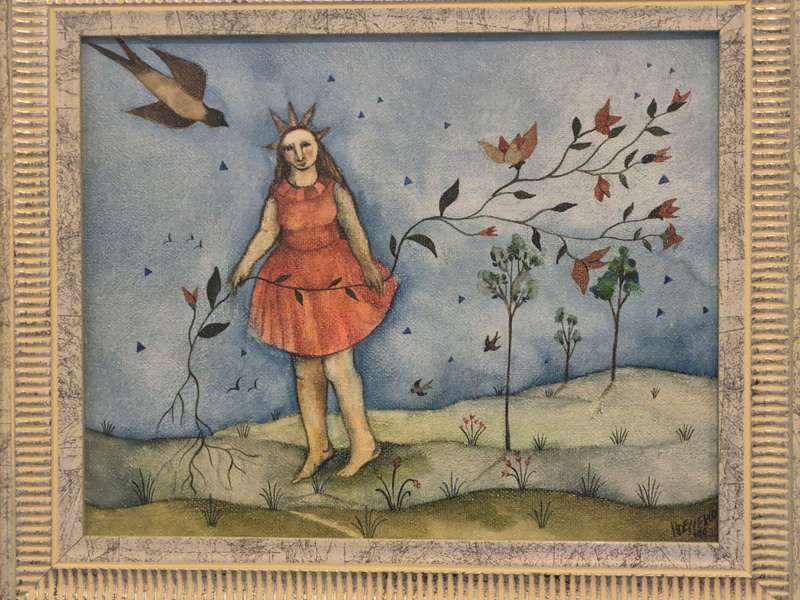 Hannetjie de Clercq South African 1958- . Self Portrait in Fantasy Landscape. Exquisite!! Framed.