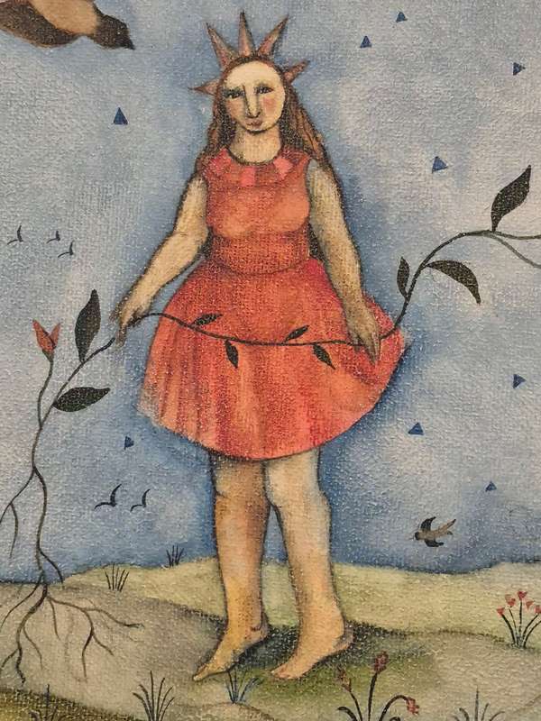 Hannetjie de Clercq South African 1958- . Self Portrait in Fantasy Landscape. Exquisite!! Framed.