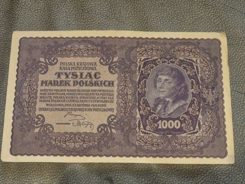 Poland 1919 Huge Bank Note 1000 Marks ( Marek ). Tysiac Marek Polskich.