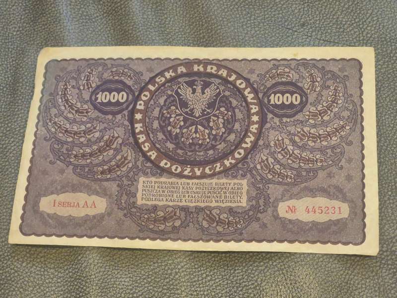 Poland 1919 Huge Bank Note 1000 Marks ( Marek ). Tysiac Marek Polskich.