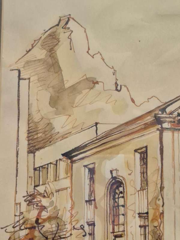 Desiree Picton-Seymour (1923-1991) . ORIGINAL pen ink and wash drawing of Zoology Building, UCT