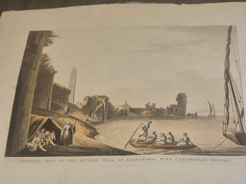 1802 Aquatint Exterior View of the Ancient Wall of Alexandria, With Cleopatra`s Needle. Luigi Mayer