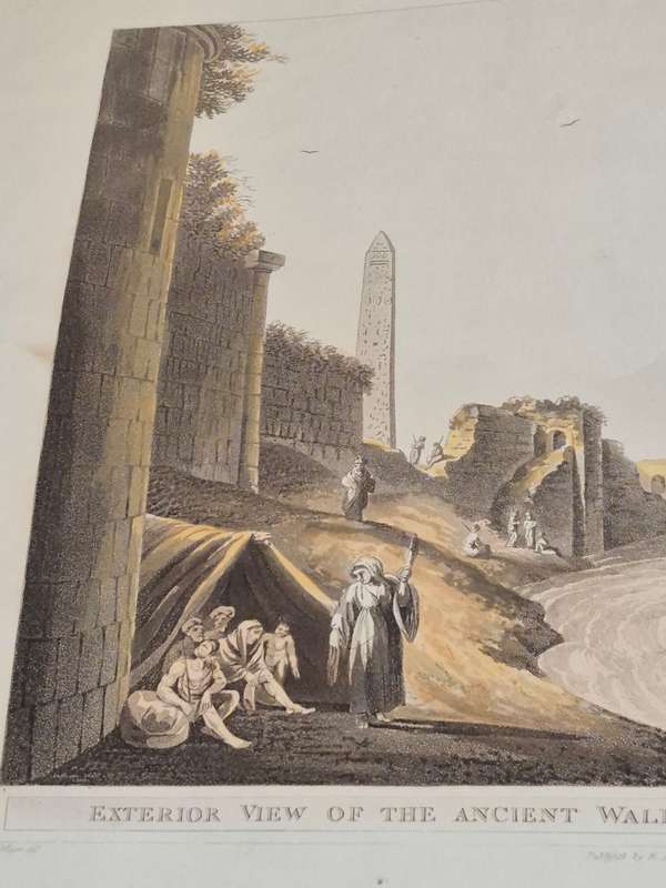 1802 Aquatint Exterior View of the Ancient Wall of Alexandria, With Cleopatra`s Needle. Luigi Mayer