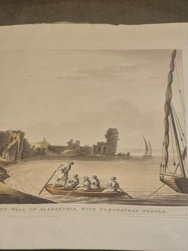 1802 Aquatint Exterior View of the Ancient Wall of Alexandria, With Cleopatra`s Needle. Luigi Mayer