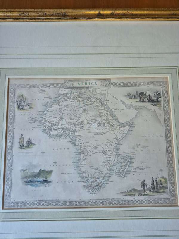 ORIGINAL HAND COLOURED 1851 AFRICA MAP by John Rapkin (1815 to 1876). With Vignette Illustrations.