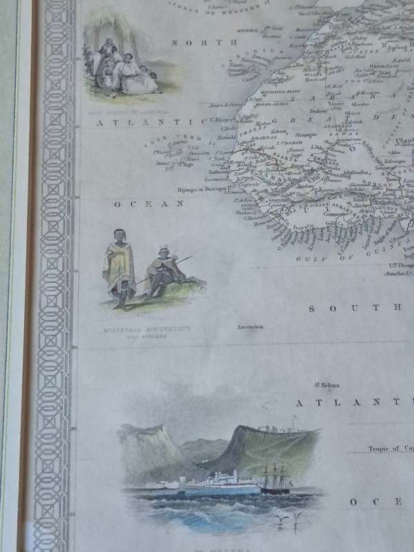 ORIGINAL HAND COLOURED 1851 AFRICA MAP by John Rapkin (1815 to 1876). With Vignette Illustrations.