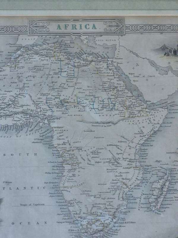 ORIGINAL HAND COLOURED 1851 AFRICA MAP by John Rapkin (1815 to 1876). With Vignette Illustrations.