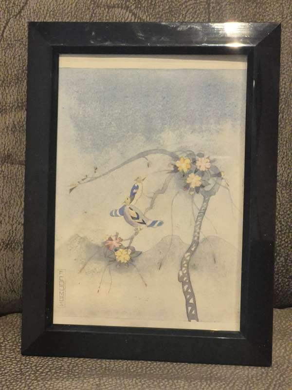 Frank Coombs (1906-1941)  Exquisite Art Deco Fine Watercolour and Enamel. Birds in a flowering tree