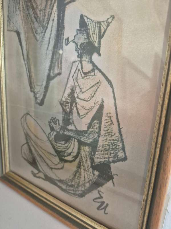 Ernest Ullman . Excellent condition frame and print. African Figures in Blankets with Cows.