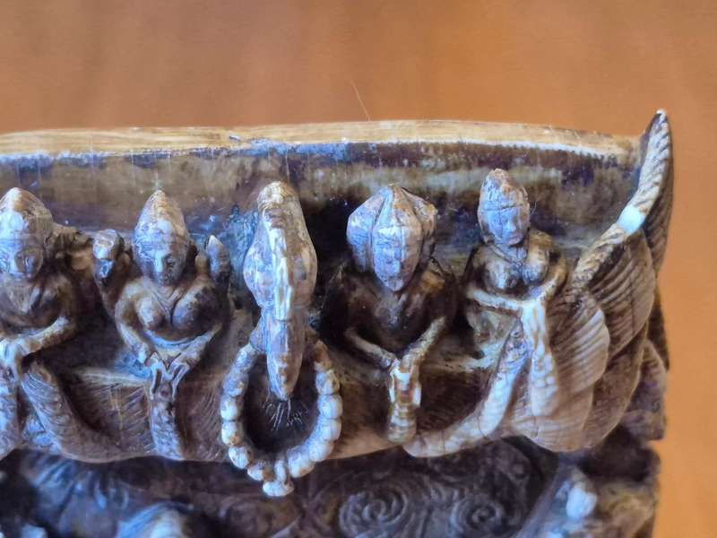 Hand carved Indian Nayaka Ivory. 17th to 18th century. Hindu Gods Shiva and Varvati on Nandi.