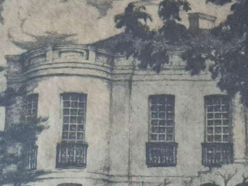 Nita Spilhaus. RARE Hand signed etching of the 1825 Worcester Drostdy with Trees. Framed by Infinart