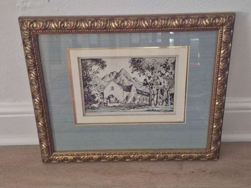 Walter Battiss HAND SIGNED AND TITLED Jonkershoek, Cape. Framed. SCARCE!
