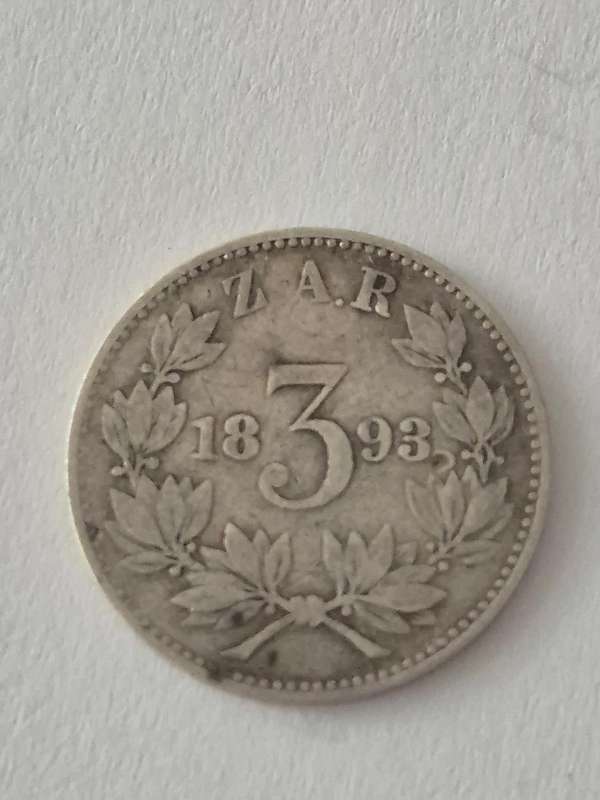 1893 Threepence 3d ZAR Zuid Afrikaanse Republiek. Solid Silver.