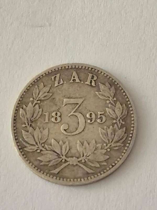 1895 Threepence 3d ZAR Zuid Afrikaanse Republiek. Solid Silver.