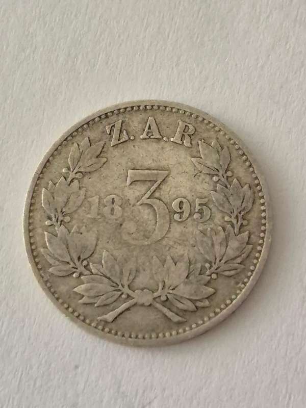 1895 Threepence 3d ZAR Zuid Afrikaanse Republiek. Solid Silver.