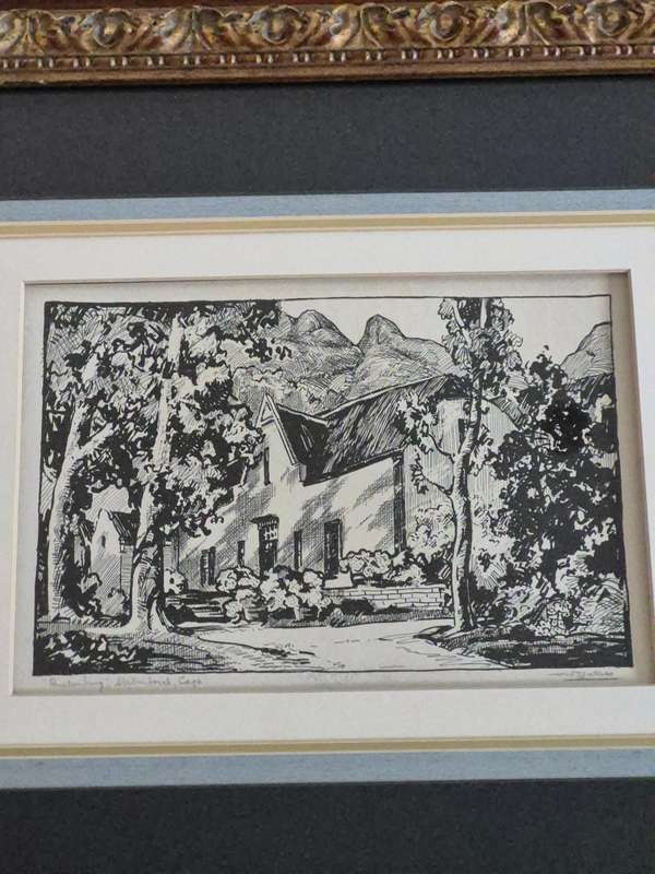 Walter Battiss HAND SIGNED AND TITLED Stellenberg, Stellenbosch, Cape. Framed. SCARCE!