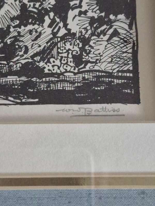 Walter Battiss HAND SIGNED AND TITLED Stellenberg, Stellenbosch, Cape. Framed. SCARCE!