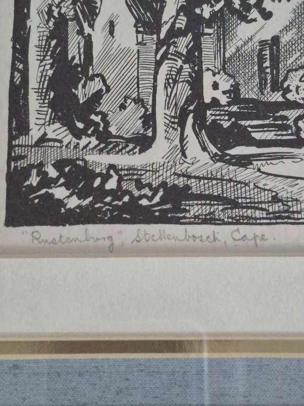 Walter Battiss HAND SIGNED AND TITLED Stellenberg, Stellenbosch, Cape. Framed. SCARCE!