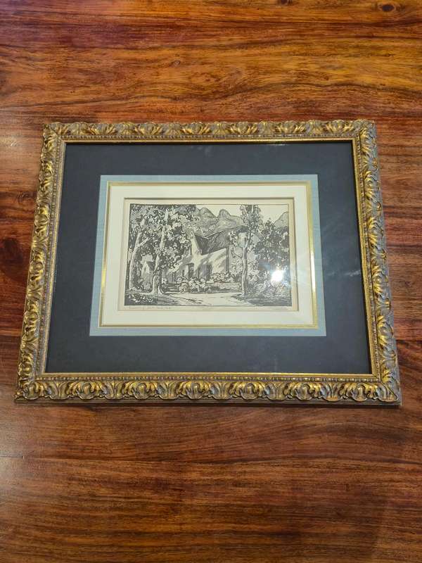Walter Battiss HAND SIGNED AND TITLED Stellenberg, Stellenbosch, Cape. Framed. SCARCE!