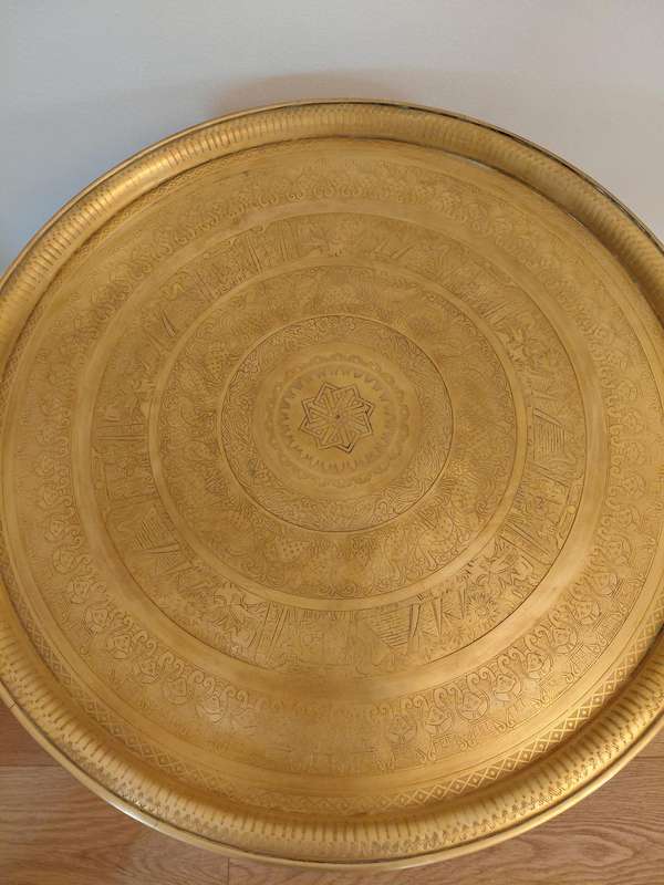 Scarce Egyptian Brass Tray on original stand - exquisite patterns