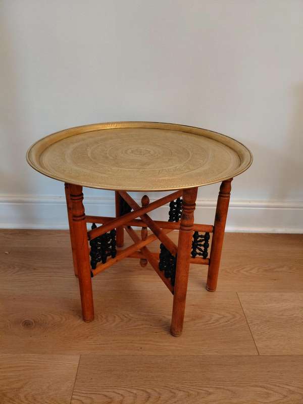 Scarce Egyptian Brass Tray on original stand - exquisite patterns