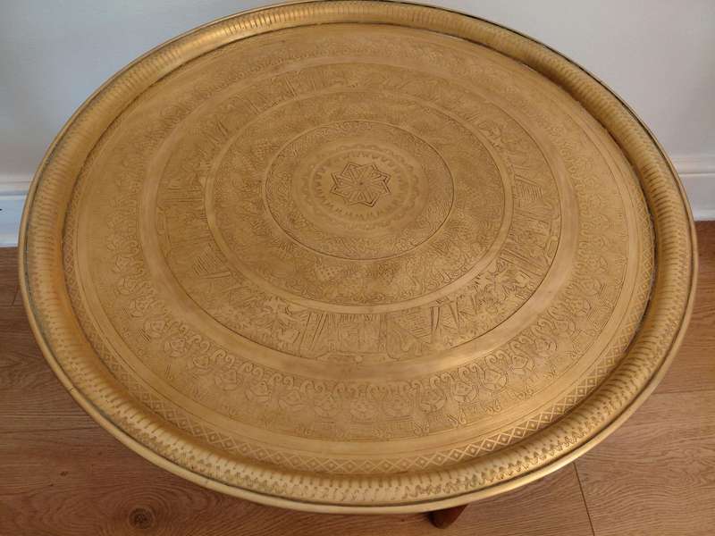 Scarce Egyptian Brass Tray on original stand - exquisite patterns