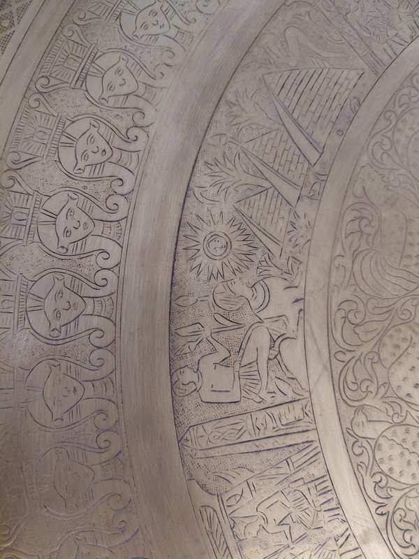 Scarce Egyptian Brass Tray on original stand - exquisite patterns