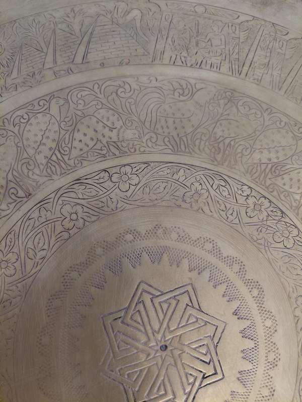 Scarce Egyptian Brass Tray on original stand - exquisite patterns
