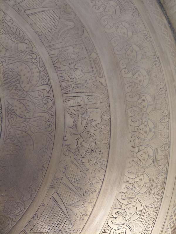 Scarce Egyptian Brass Tray on original stand - exquisite patterns