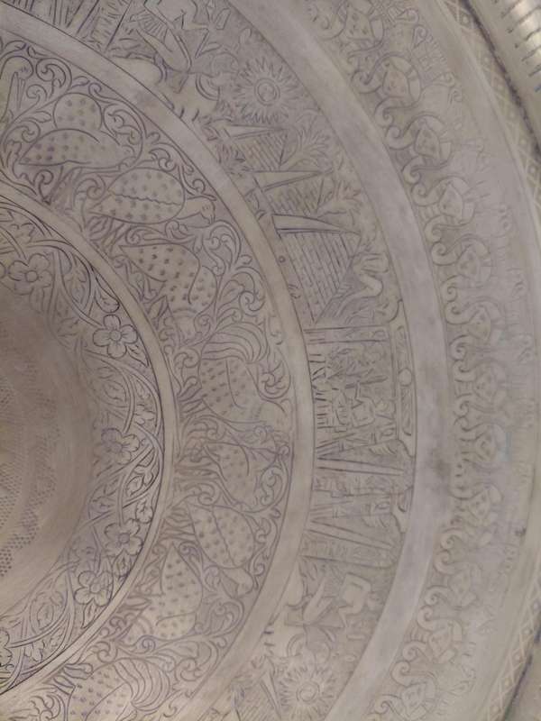 Scarce Egyptian Brass Tray on original stand - exquisite patterns