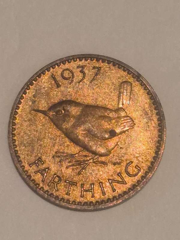 1937  Farthing SPECIMEN COIN! Sparrow bird quarter penny