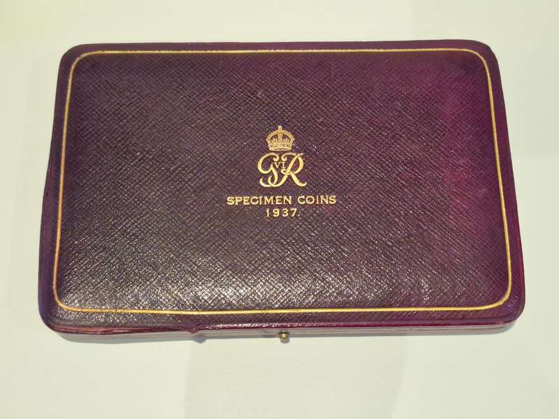 1937  Specimen Coins Box Only George VI Coronation Celebration. Red leather, gilt, velvet and plush.