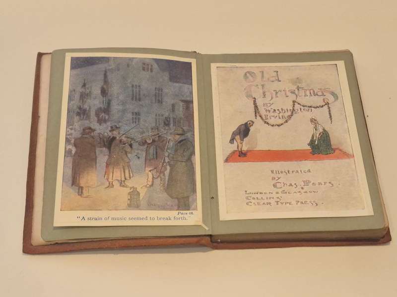 Old Christmas. by Irving. Illustrated by Charles Pears. FULL SUEDE LEATHER MINIATURE BOOK