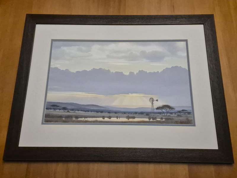 Wim Kosch. After the Storm. South African Rural Scene with Windmill. Original Painting.  Framed!