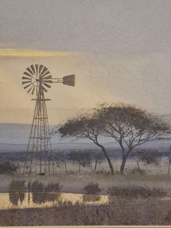 Wim Kosch. After the Storm. South African Rural Scene with Windmill. Original Painting.  Framed!