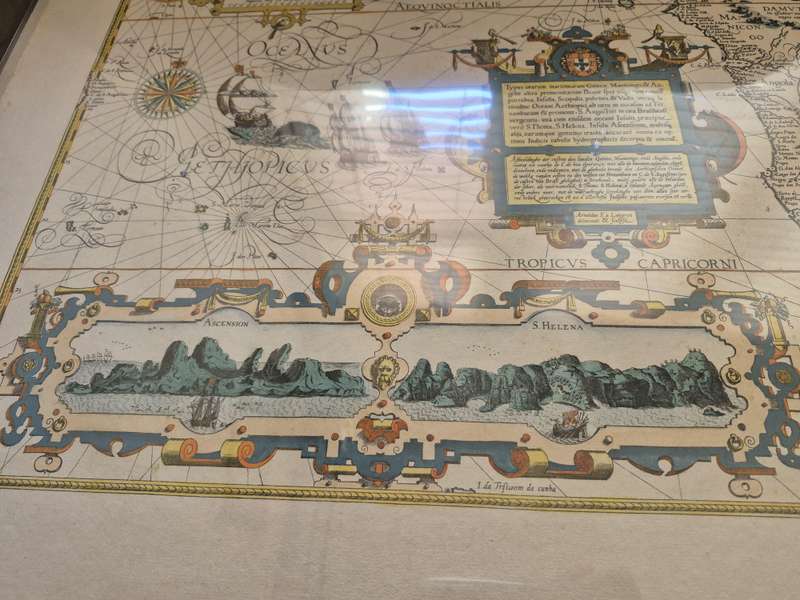 1596 hand coloured original: Striking map of South Africa, West Africa, Atlantic.