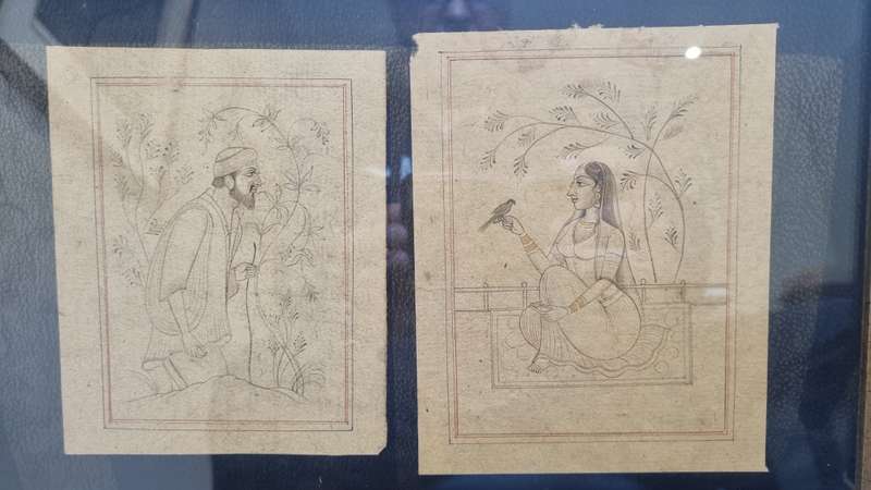 2 x Original Antique Mughal North Indian Drawings of A Man and a Woman.