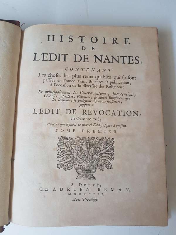 Histoire de l'Edit de Nantes. AMAZING 5 book 1693 ornately gilt decorated full leather set.