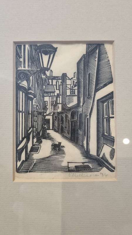 Eric Ravilious  (1903-1942).  SIGNED AND DATED FEBRUARY 1934. Cat in an old street. Wood engraving.