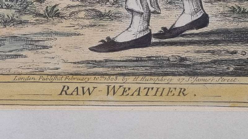 Raw Weather. Original Hand Coloured Copper Plate Eching. Gillray, James ( 1757-1815 )